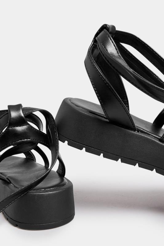 PixieGirl Black Ankle Tie Flatform Sandals In Standard Fit | PixieGirl 4