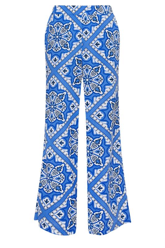 PixieGirl Petite Women's Blue Tile Print Wide Leg Trousers | PixieGirl 6