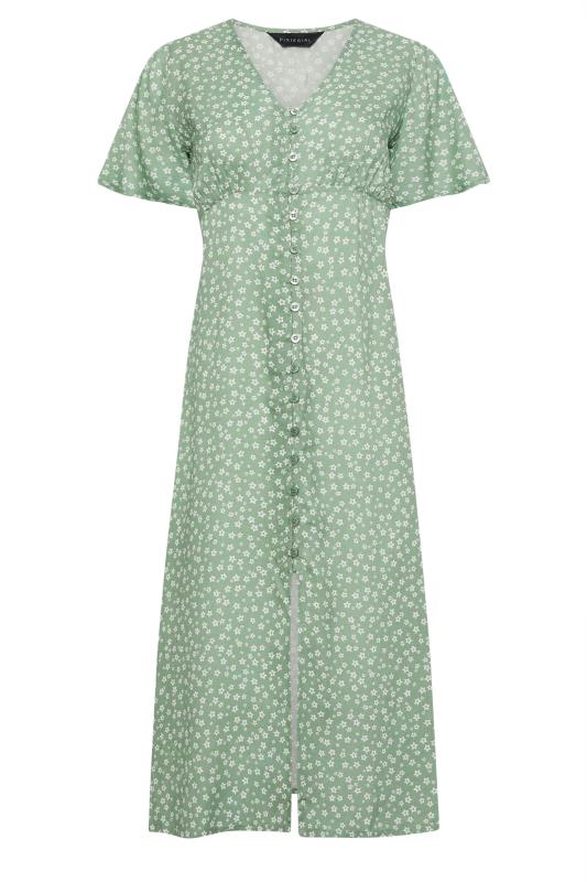 PixieGirl Petite Women's Sage Green Ditsy Floral Print Button Front Midi Dress | PixieGirl 5