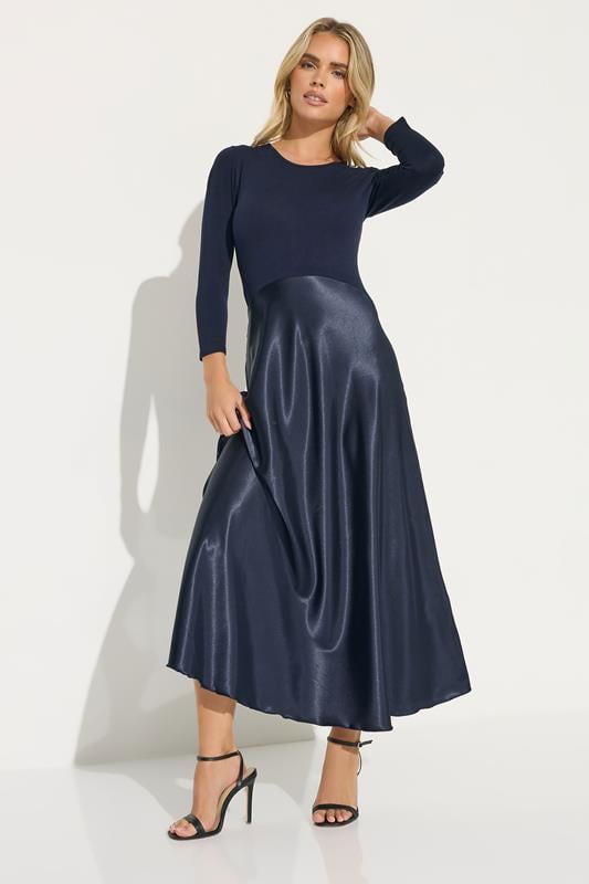 Petite  PixieGirl Petite Navy Blue Satin Skirt Maxi Dress
