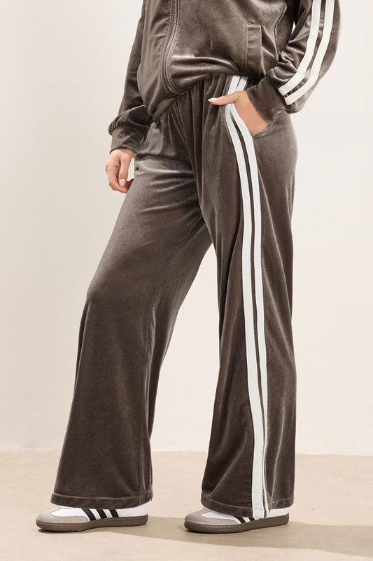  PixieGirl Petite Women's Brown Side Stripe Velvet Wide Leg Trousers | PixieGirl 3