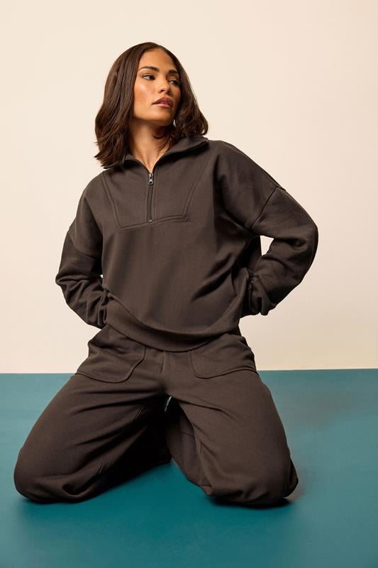 Petite  PixieGirl Petite Chocolate Brown Quarter Zip Sweatshirt