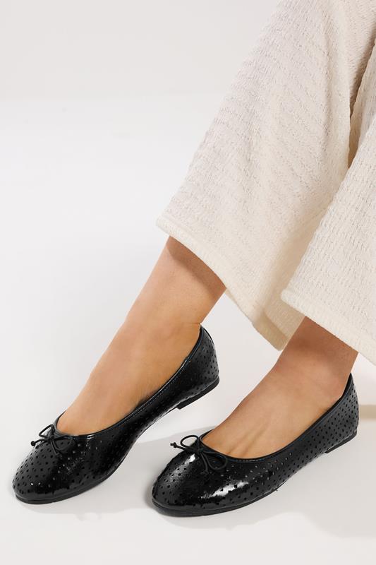 Black Faux Leather Cut Out Ballet Pumps In Wide E Fit