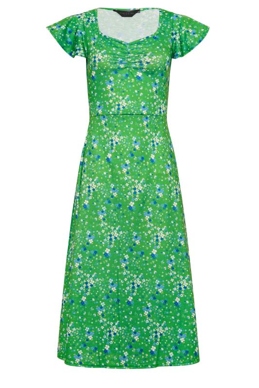 PixieGirl Petite Women's Green Ditsy Floral Print Midi Dress | PixieGirl 5