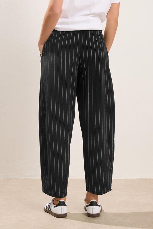 PixieGirl Petite Womens Black Stripe Barrel Leg Trousers | PixieGirl 3