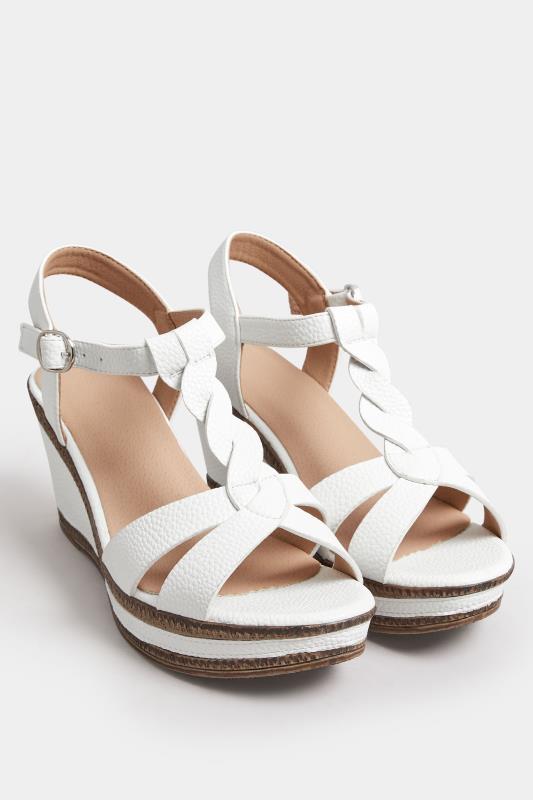 Plus Size  Yours White Cross Strap Wedge Heels In Extra Wide EEE Fit