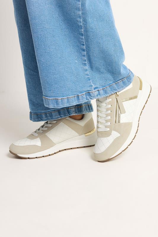  Yours White Quilted Wedge Trainers In Wide E Fit