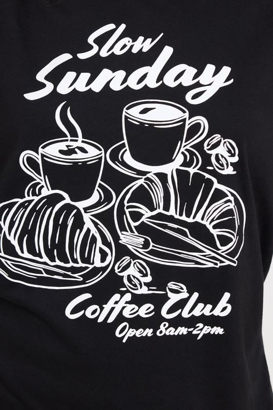 PixieGirl Petite Black Women's 'Slow Sunday Coffee Club' Slogan Pyjama Set | PixieGirl 4