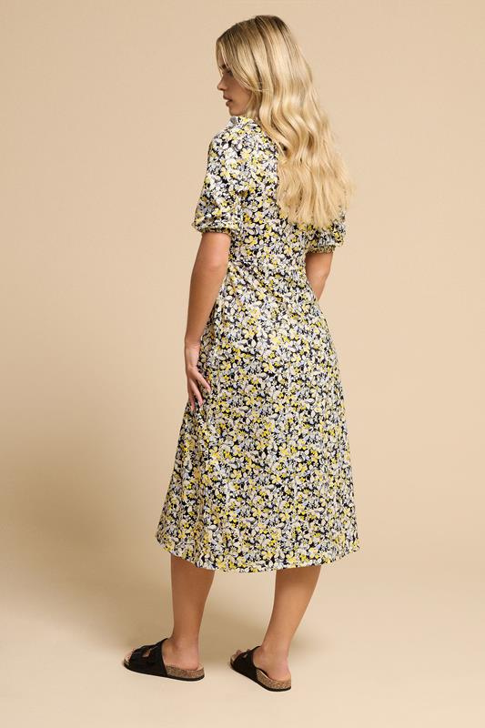 PixieGirl Petite Women's Yellow Ditsy Floral Frill Tie Midi Dress | PixieGirl 3