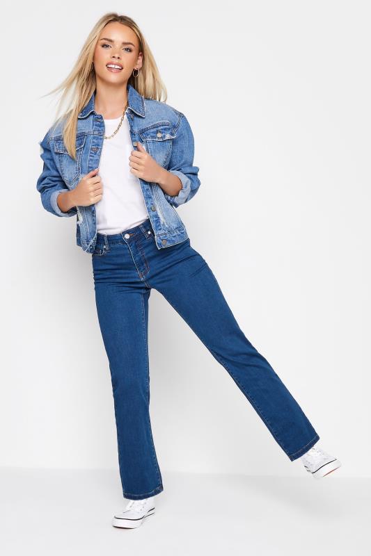 Petite Mid Blue Straight Leg Jeans | PixieGirl 2