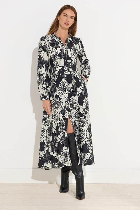   STAR Black Floral Print Button Through Midi Dress