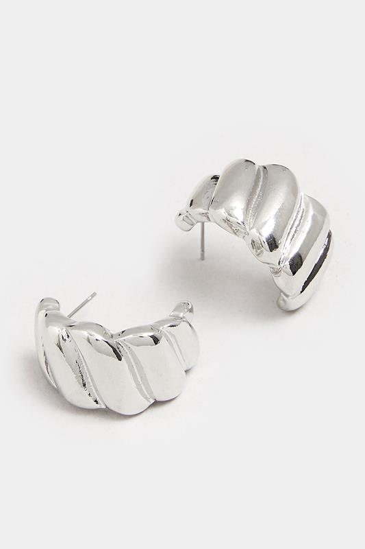 Silver Tone Ribbed Hoop Earrings | Yours Clothing 3