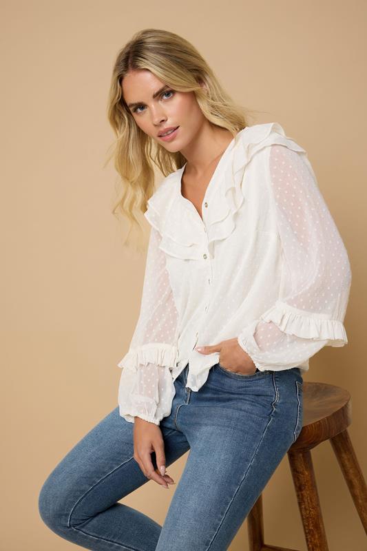 M&Co Petite Ivory White Dobby Ruffle Blouse | M&Co 6
