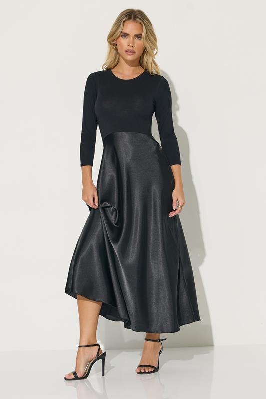PixieGirl Petite Black Satin Skirt Maxi Dress | PixieGirl 2