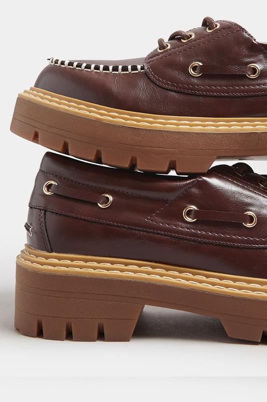 Brown Chunky Lace Up Boat Shoes In Extra Wide EEE Fit | Yours Clothing 5