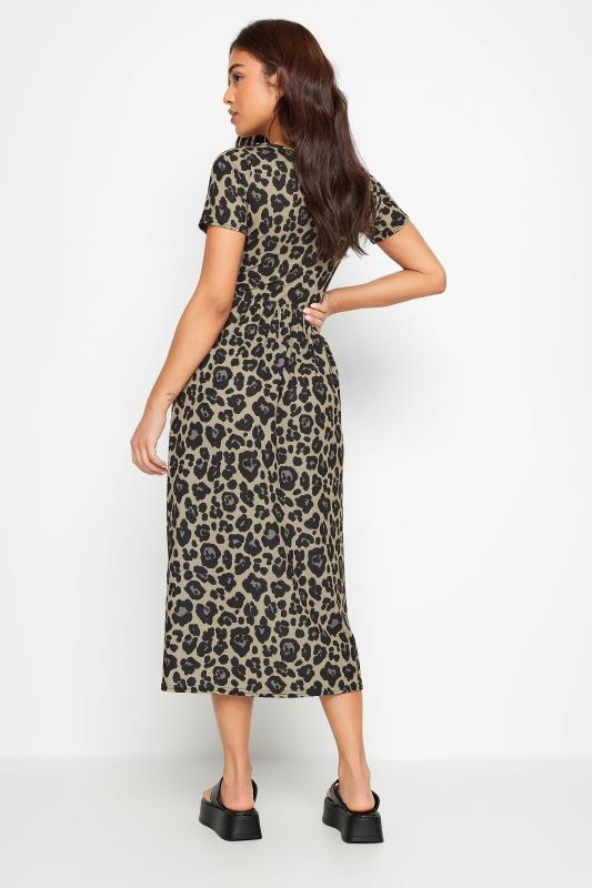 PixieGirl Petite Womens Beige Brown Leopard Print Midi Smock Dress | PixieGirl 3