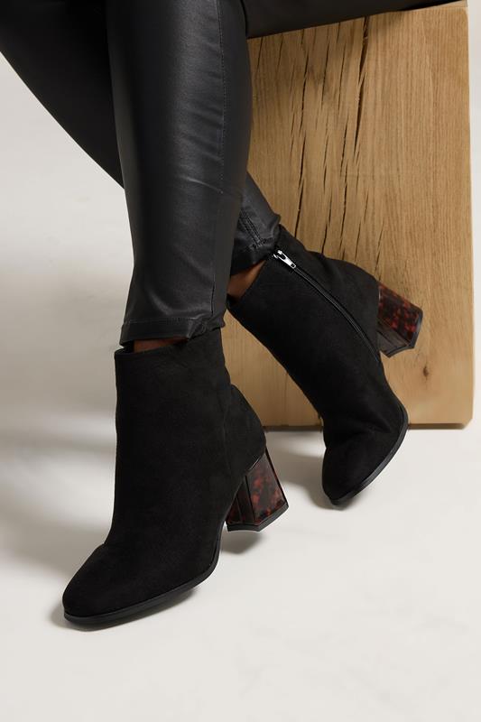 Plus Size  Yours Black Tortoiseshell Block Heel Boots In Extra Wide EEE Fit