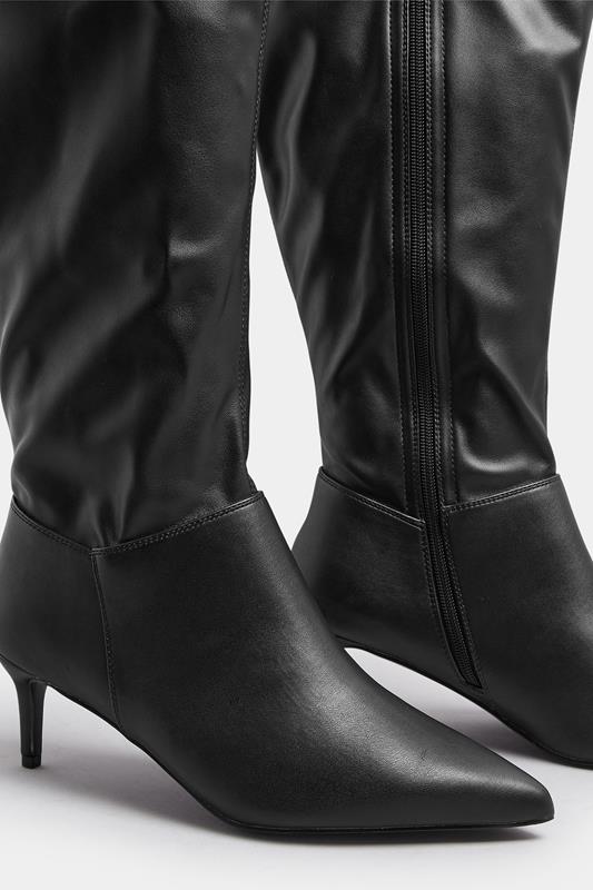 Black Faux Leather Pointed Kitten Heel Boots In Extra Wide EEE Fit | Yours Clothing 5