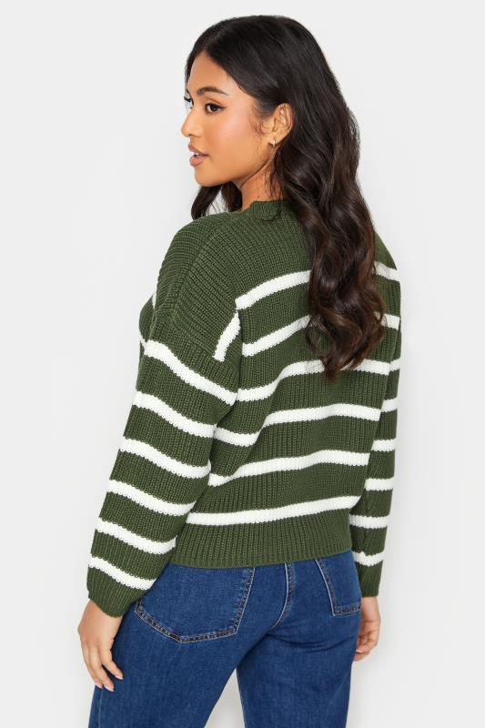 PixieGirl Petite Womens Khaki Green Stripe Knit Jumper | PixieGirl  3