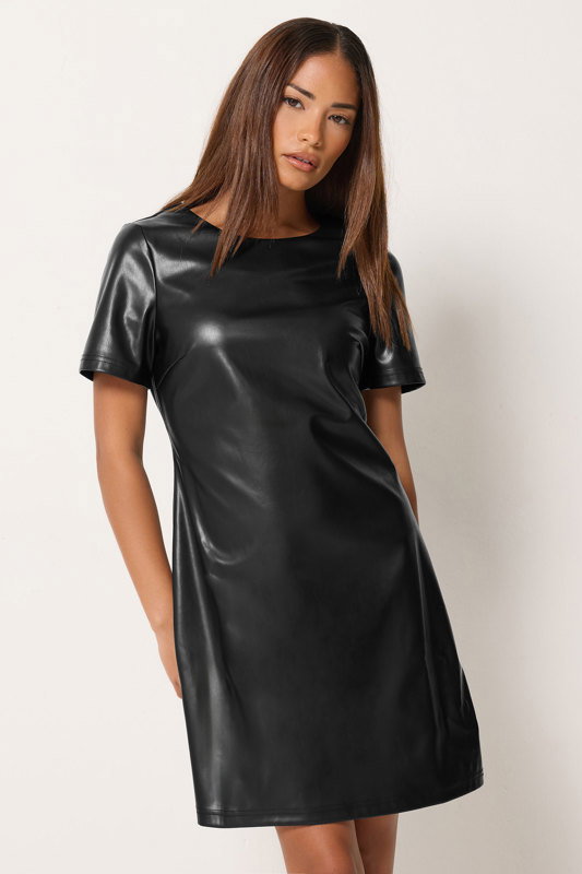 faux leather t shirt dress PixieGirl Petite Womens Black T-Shirt minimalist