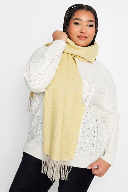 Yellow Tassle Trim Scarf | Yours Clothing 1