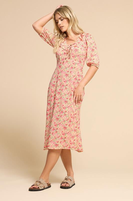 Petite  PixieGirl Pink Ditsy Floral Frill Tie Midi Dress