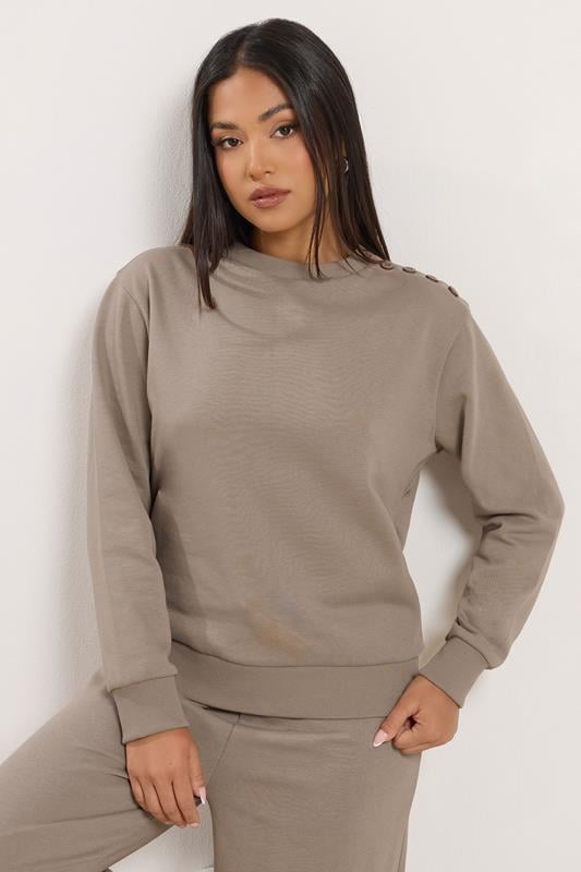 M&Co Petite Mocha Brown Button Detail Sweatshirt