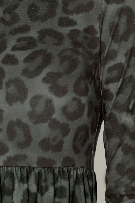 PixieGirl Petite Women's Khaki Green Leopard Print Smock Dress | PixieGirl 4