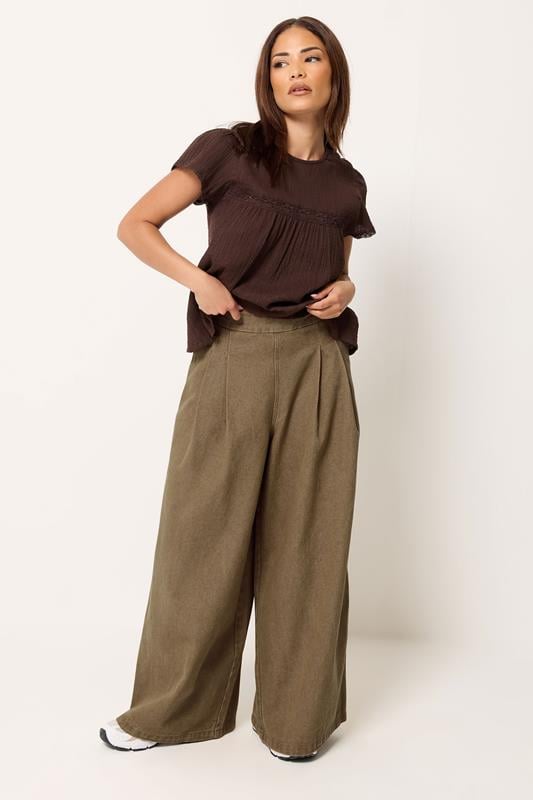 PixieGirl Petite Brown Pleat Front Wide Leg Jeans
