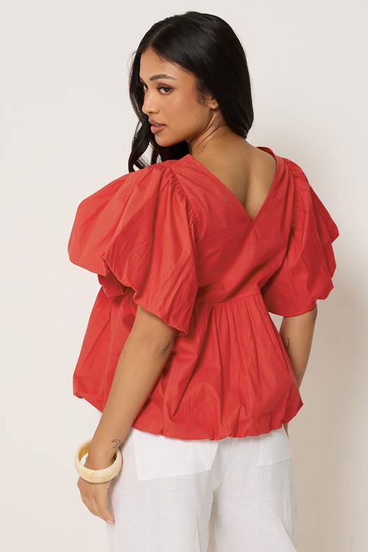 PixieGirl Petite Women's Red Cotton Puff Sleeve Top | PixieGirl 2