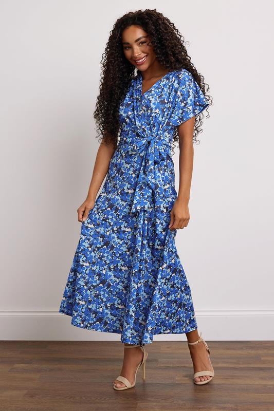  M&Co Petite Royal Blue Floral Side Twist Wrap Dress