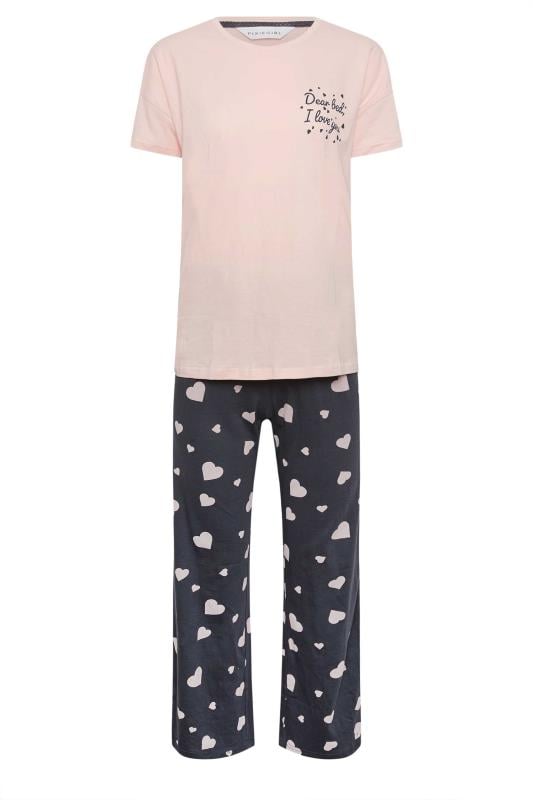 PixieGirl Petite Womens Light Pink Heart Print Wide Leg Pyjama Set | Long Tall Sally 5