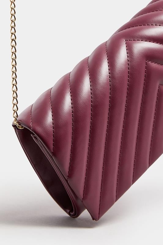 Burgundy Red Faux Leather Chevron Clutch Bag | Yours Clothing 3