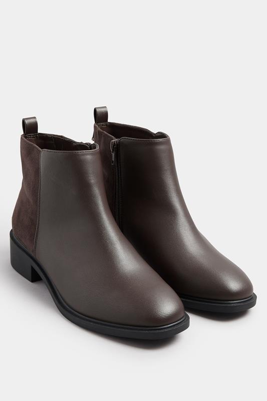 Plus Size  Yours Brown Faux  Leather Metal Trim Ankle Boots In Extra Wide EEE Fit