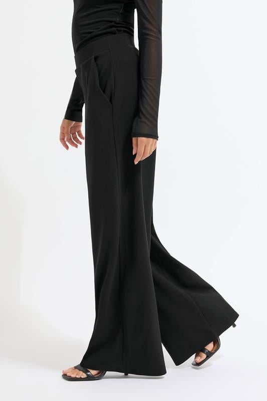 Petite Black Scuba Wide Leg Trousers | PixieGirl 2