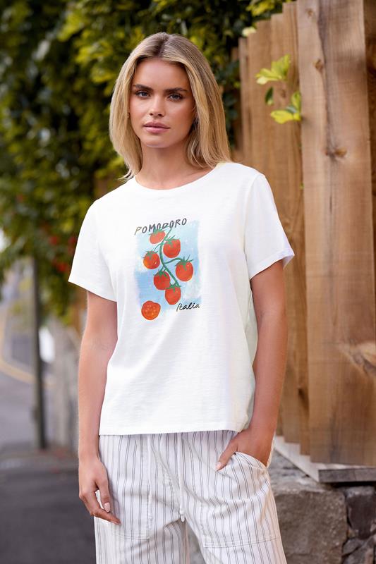 M&Co Petite White 'Pomodoro Italia' Graphic Print Cotton T-Shirt