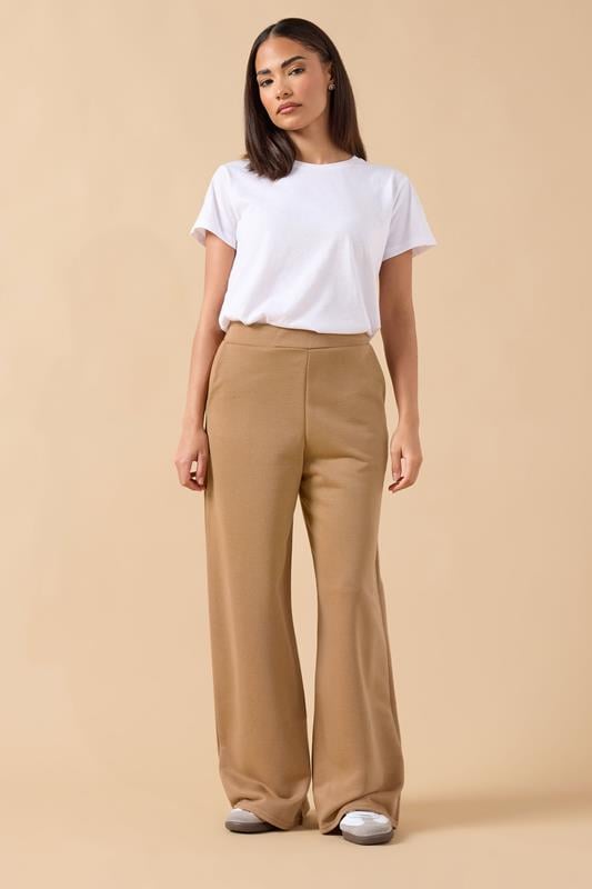 PixieGirl Petite Women's Beige Brown Wide Leg Joggers | PixieGirl 1