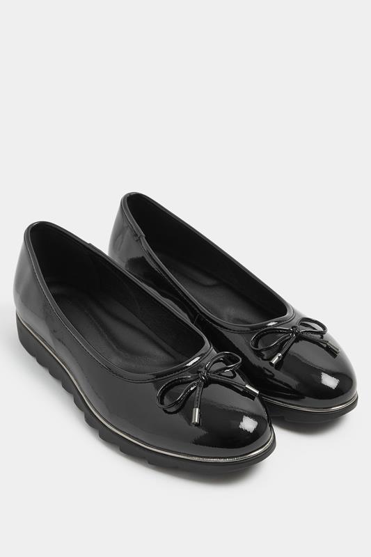 Black Patent Ballet Pumps In Wide E Fit | Yours Clothing 2
