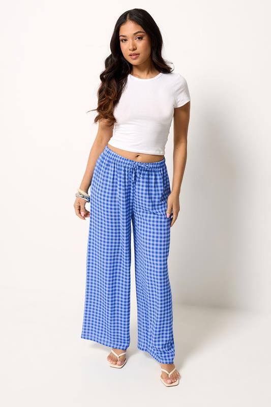  PixieGirl Petite Blue Gingham Wide Leg Trousers