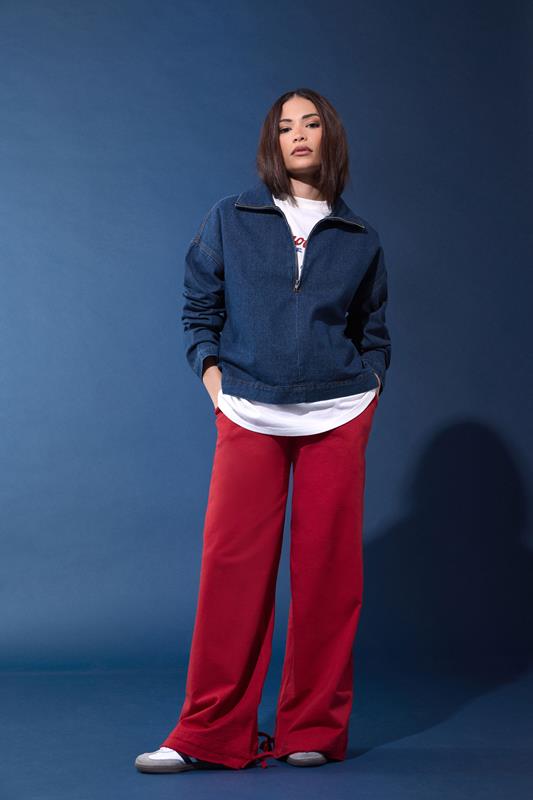  PixieGirl Petite Red Wide Leg Hem Detail Jogger