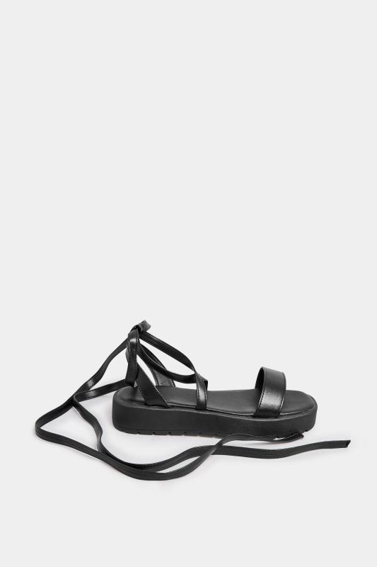 PixieGirl Black Ankle Tie Flatform Sandals In Standard Fit | PixieGirl 3