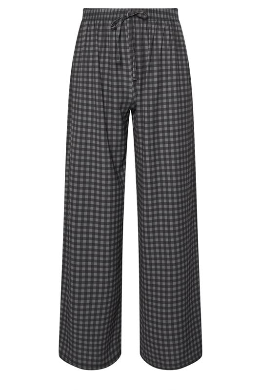 PixieGirl Petite Women's Grey Crinkle Gingham Wide Leg Trousers | PixieGirl 1