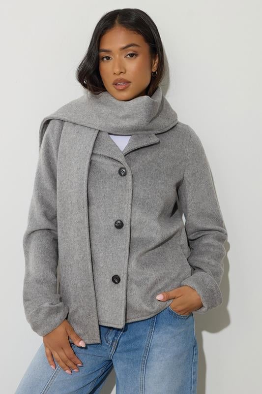 Petite  PixieGirl Petite Dark Grey Formal Scarf Coat