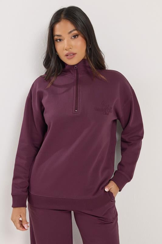 PixieGirl Petite Women's Burgundy Red 'Monte Carlo' Slogan Quarter Zip Sweatshirt | PixieGirl 3