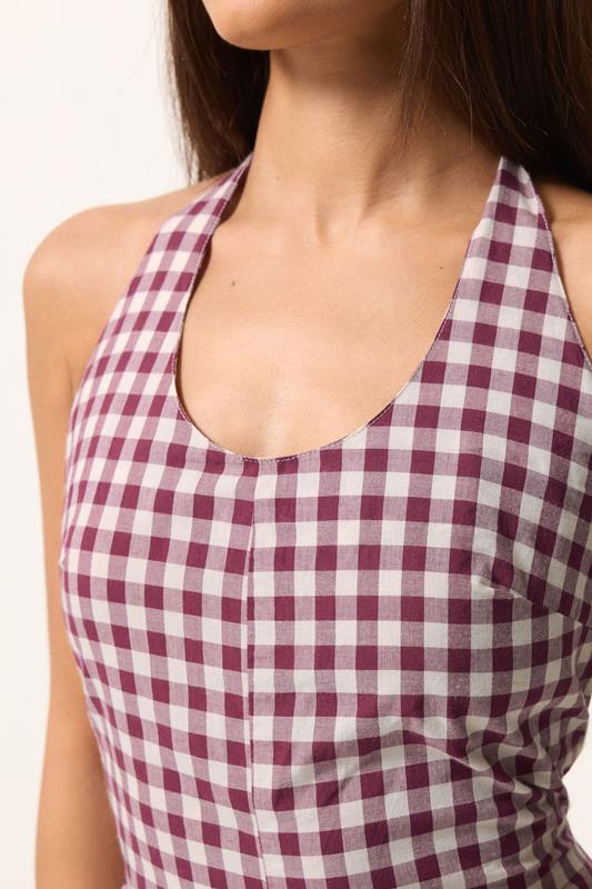 PixieGirl Petite Women's Plum Purple Gingham Wide Leg Jumpsuit | PixieGirl 4