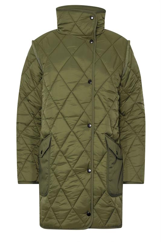 PixieGirl Petite Women's Khaki Green Funnel Neck Quilted Coat | PixieGirl 6