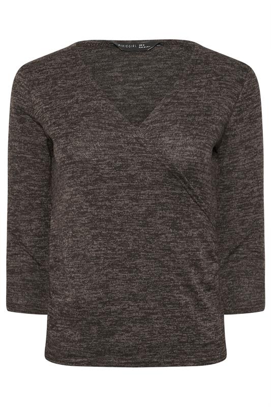 PixieGirl Petite Women's Chocolate Brown Marl Wrap Top | PixieGirl 5