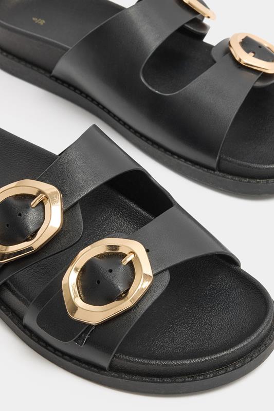 Black Brushed Buckle Mules In Extra Wide EEE Fit | Yours Clothing 4