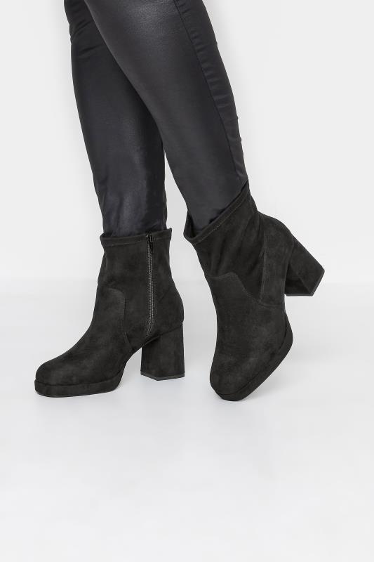 Tall  LIMITED COLLECTION Curve Black Platform Ankle Boots In Wide E Fit & Extra Wide EEE Fit