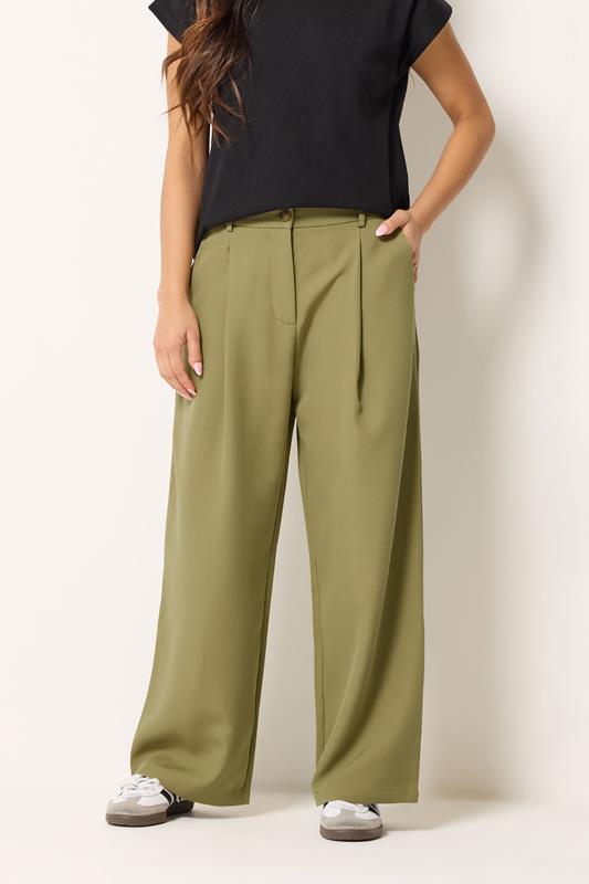PixieGirl Petite Women's Sage Green Wide Leg Trousers | PixieGirl 1